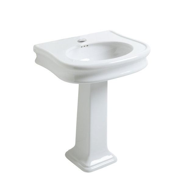 Whitehaus Pedestal Sink W/ Integrated Oval Bowl, Seamless Rnded Trim, Rear Overflo LA10-LA03-1H
